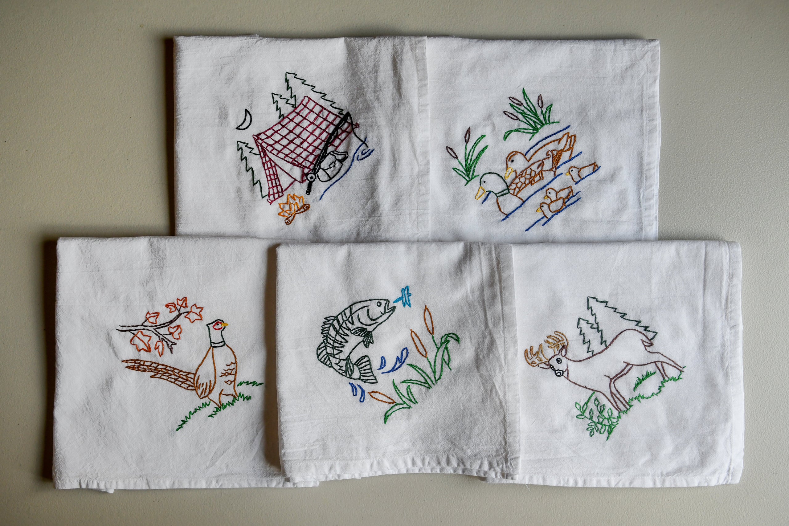 Farmers Market Tea Towels Hand Embroidery