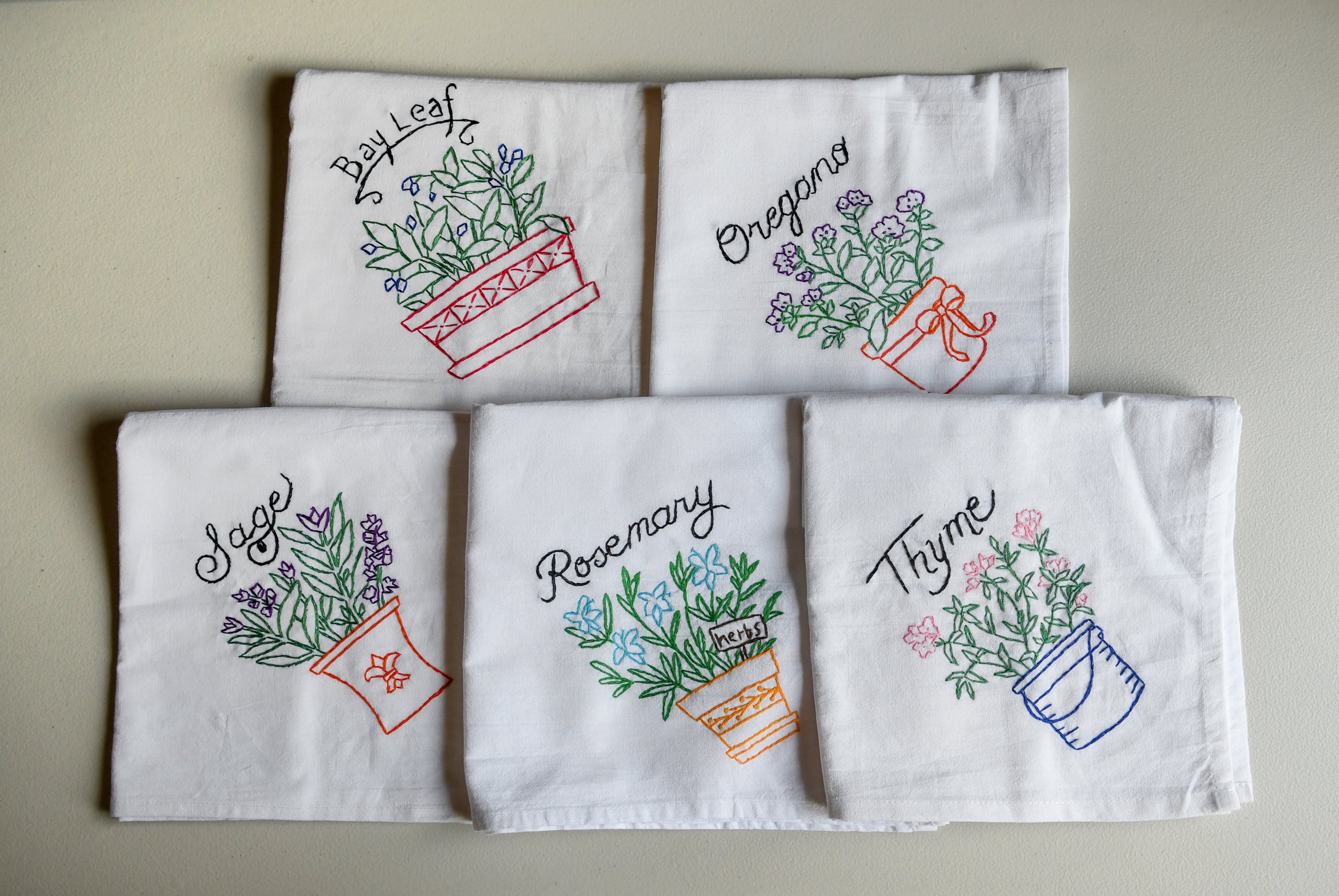 358 - 8 HERBS Embroidery transfers Tea Towels IRON-ON pattern NEW!