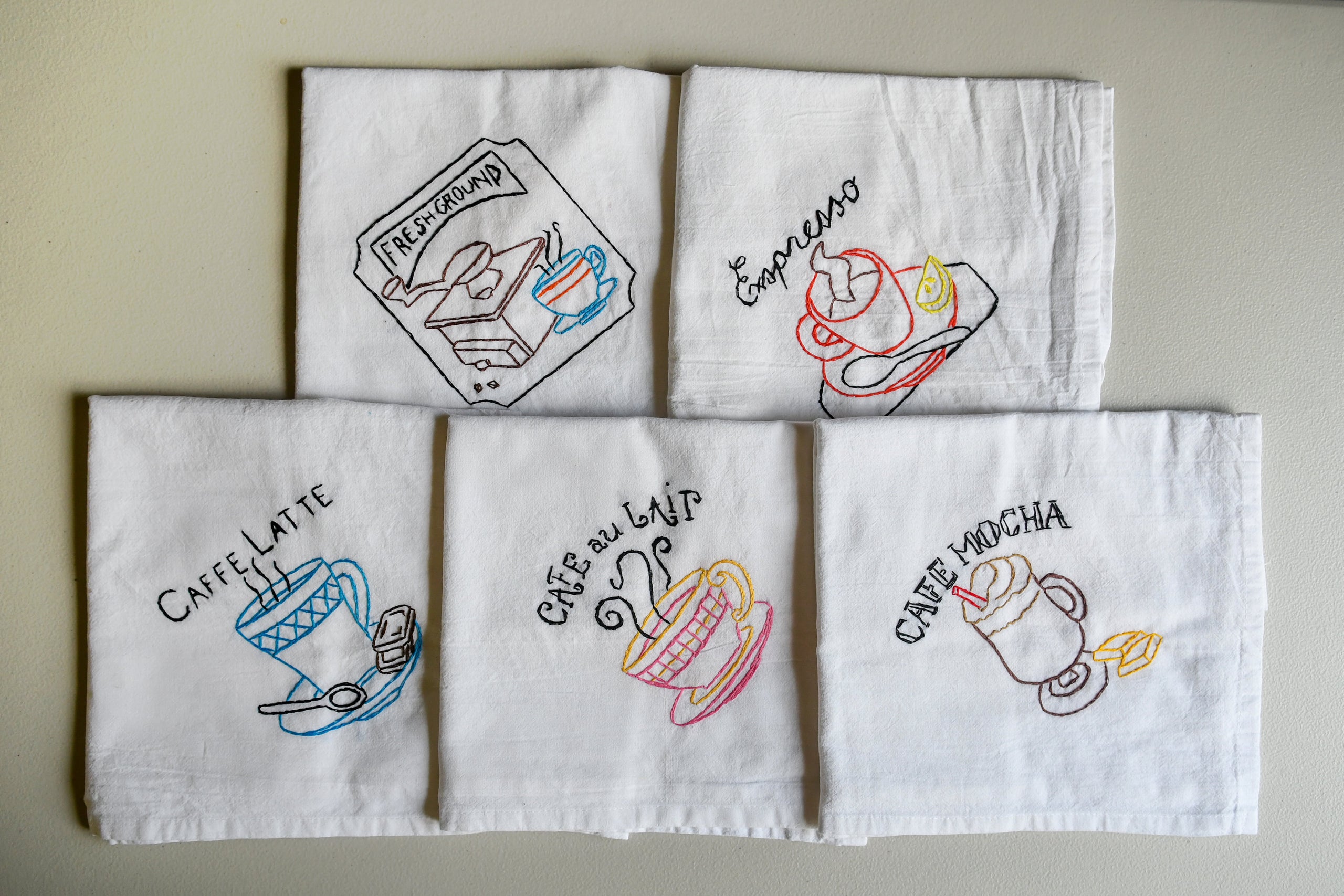 Hand Embroidered Espresso Coffee Kitchen Towel